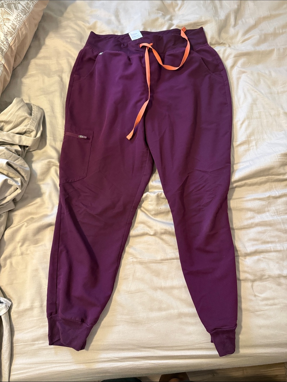 Figs Plum Jogger Pants with Orange Drawstring